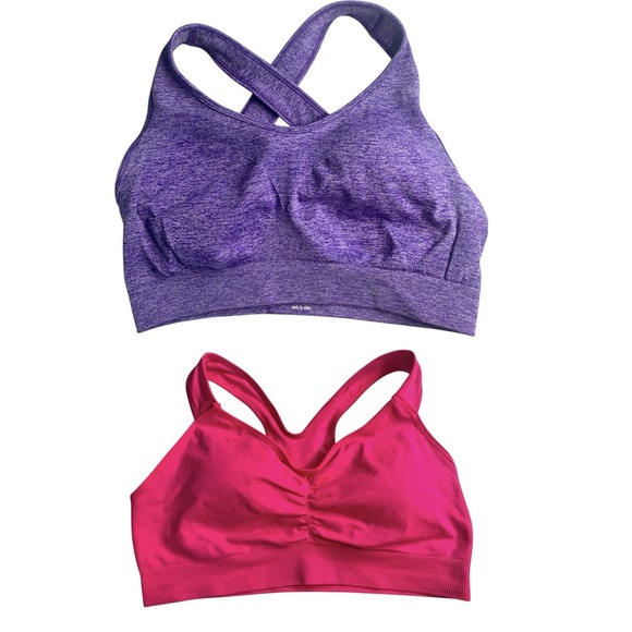 2 Women's Sport Bra Wire Free Removable Pads Hot Pink Purple Size 2XL NWOT - Picture 1 of 11